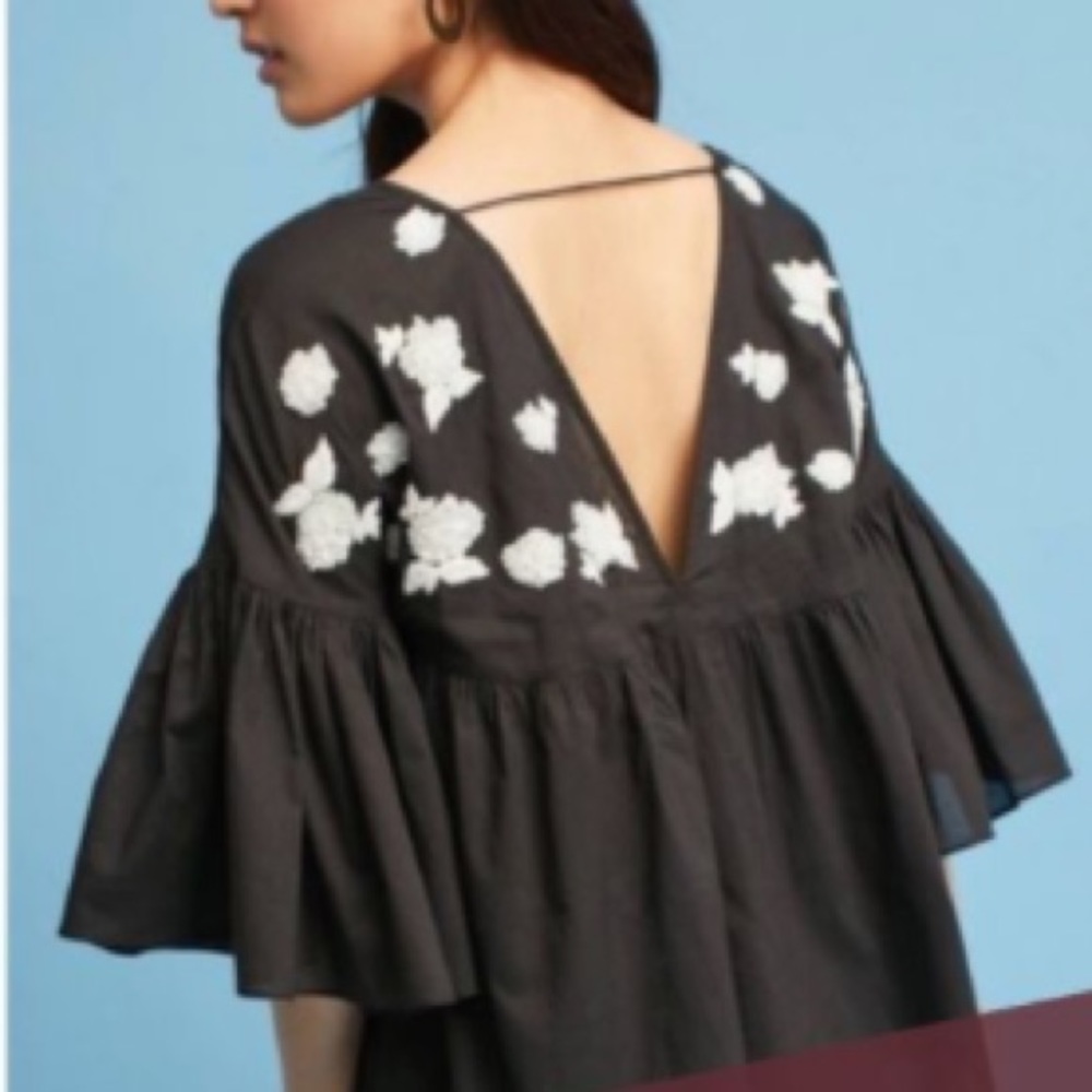 MAEVE / Anthropologie Black Top with Embroidery - Picture 6 of 6
